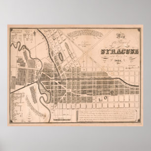 Poster Carte Vintage du centre-ville de Syracuse NY (1834