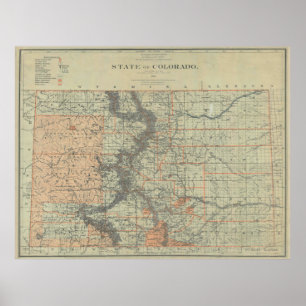 Poster Carte vintage du Colorado (1881)
