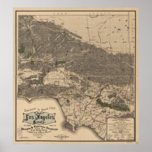 Poster Carte vintage du comté de Los Angeles CA (1900)