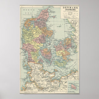 Poster Carte vintage Du Danemark