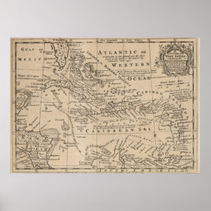 Poster Carte vintage du des Caraïbes (1763)