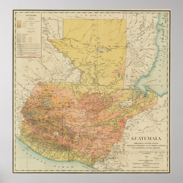 Poster Carte vintage du Guatemala (1902) (Devant)