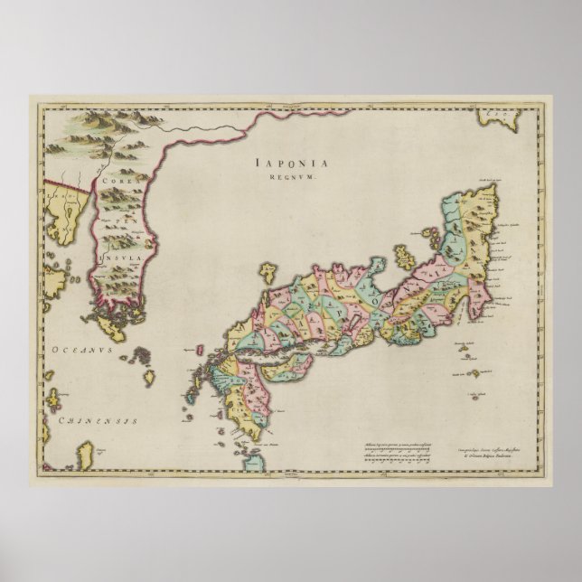 Poster Carte vintage du Japon (1665) (Devant)