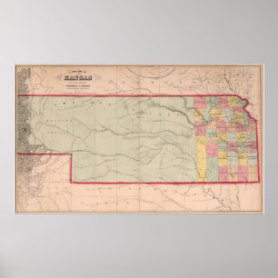 Poster Carte vintage du Kansas (1859)