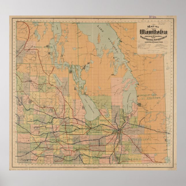 Poster Carte vintage du Manitoba (1903) (Devant)