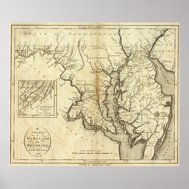 Poster Carte vintage du Maryland (1796) (Devant)