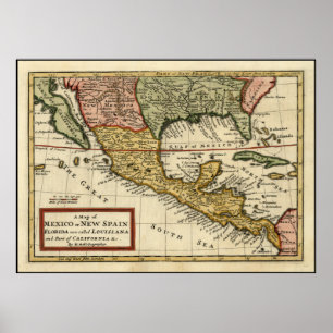 Poster Carte vintage du Mexique (1708)