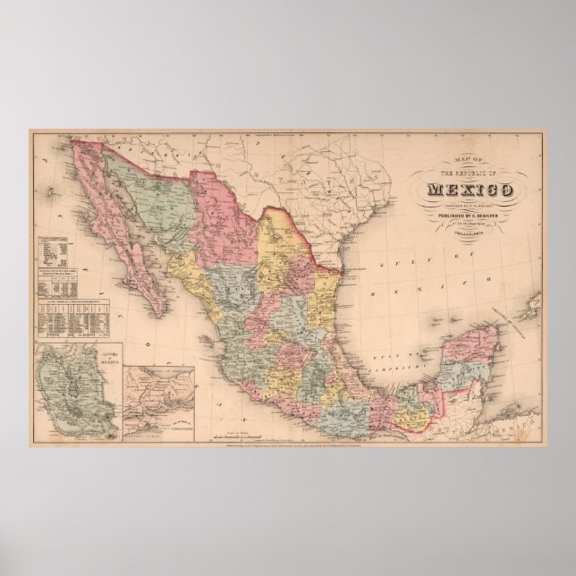 Poster Carte vintage du Mexique (1859) (Devant)