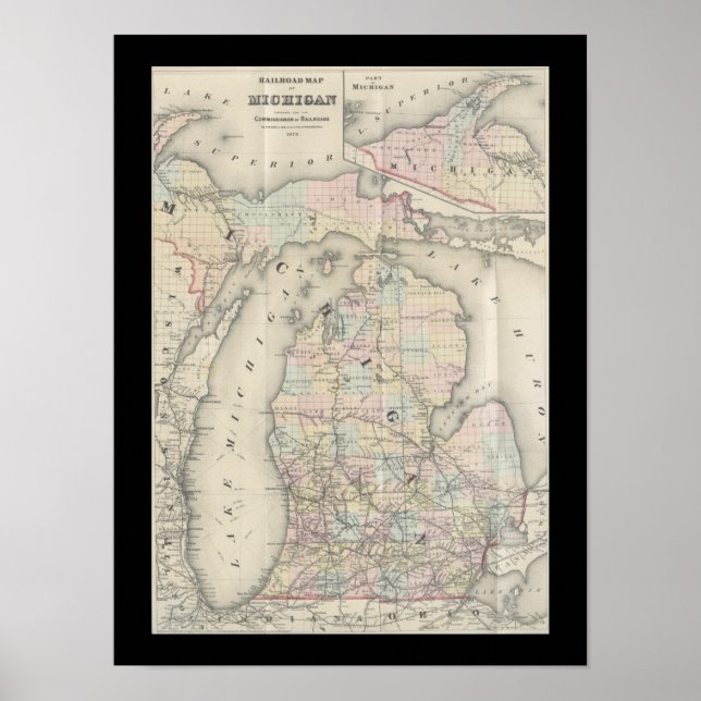 Poster Carte vintage du Michigan (Devant)