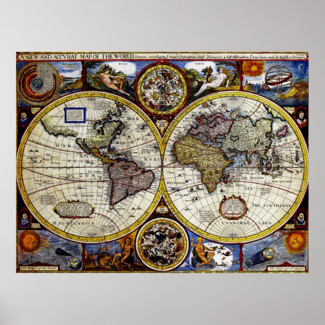 Poster Carte vintage du monde (1626) - Stylisé (Devant)