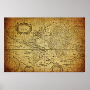 Poster Carte vintage du monde 1635