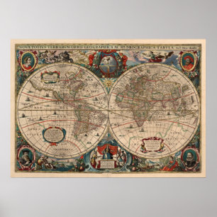 Poster Carte vintage du monde (1641)