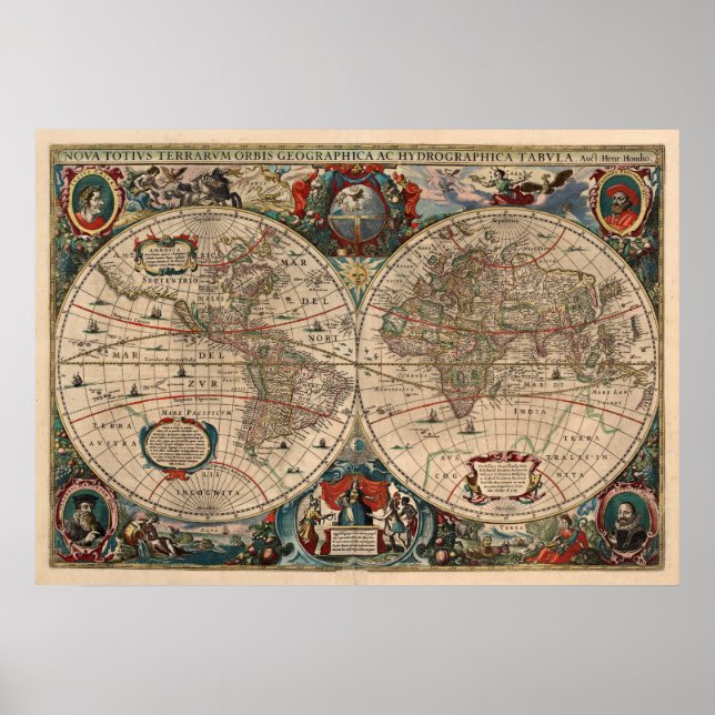Poster Carte vintage du monde (1641) (Devant)