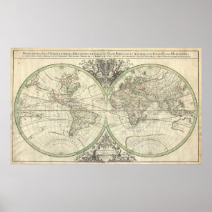 Poster Carte vintage du monde (1691)