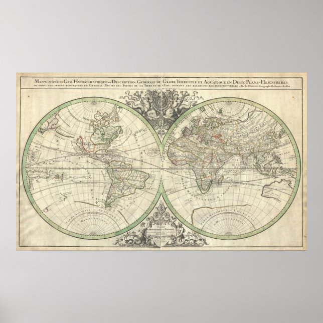 Poster Carte vintage du monde (1691) (Devant)