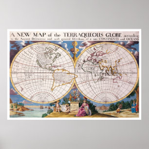 Poster Carte vintage du monde (1700)