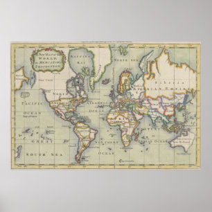 Poster Carte vintage du monde (1766)