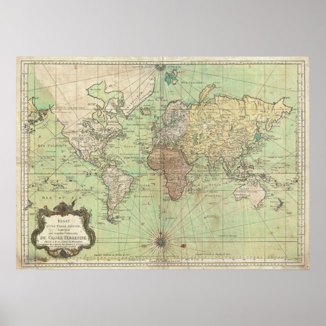 Poster Carte vintage du monde (1778) (Devant)