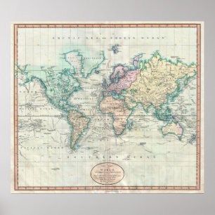 Poster Carte vintage du monde (1801)