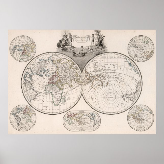 Poster Carte vintage du monde (1812) (Devant)
