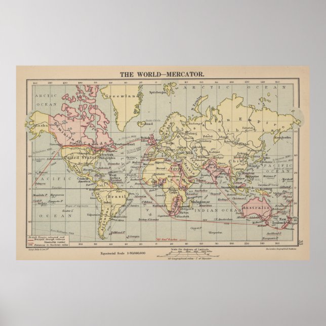 Poster Carte vintage du monde (1914) (Devant)