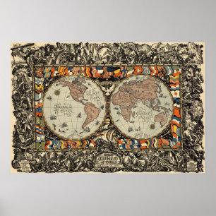 Poster Carte vintage du monde (1920)