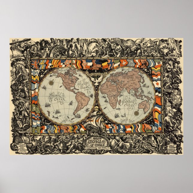Poster Carte vintage du monde (1920) (Devant)