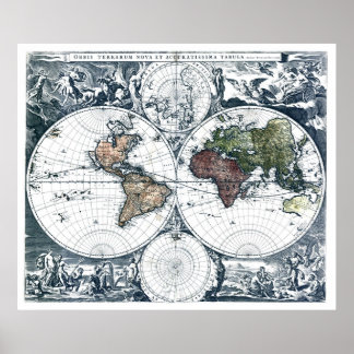 Poster Carte vintage du monde Nicolao Visscher 1658
