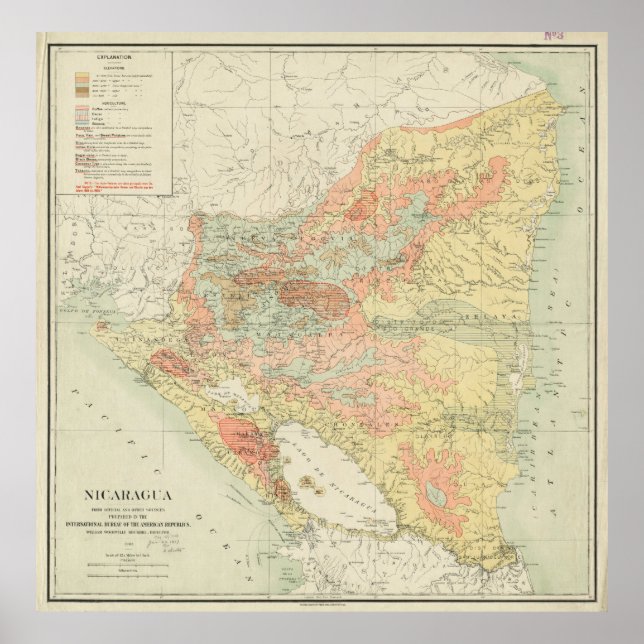 Poster Carte vintage du Nicaragua (1903) (Devant)