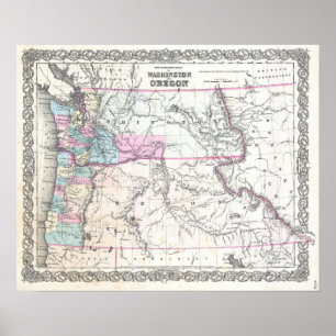 Poster Carte vintage du Pacifique Nord-Ouest de l'Oregon