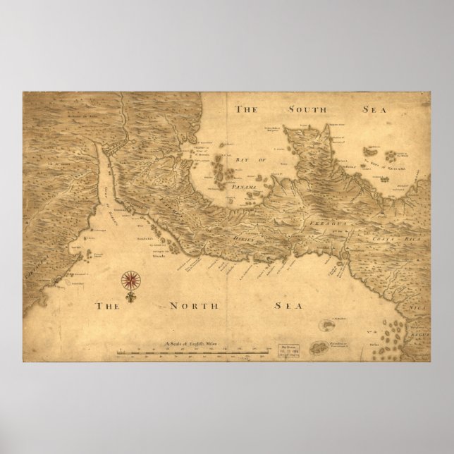 Poster Carte vintage du Panama (1800) (Devant)