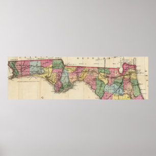 Poster Carte vintage du Panhandle de Floride (1870)