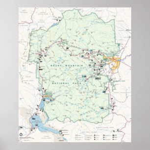 Poster Carte Vintage du parc national Rocky Mountain