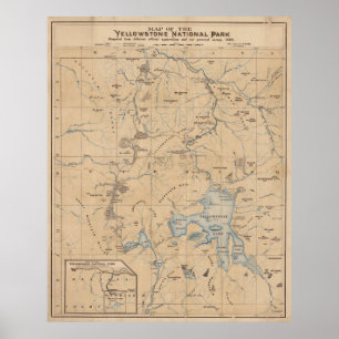 Poster Carte vintage du parc national Yellowstone (1889)