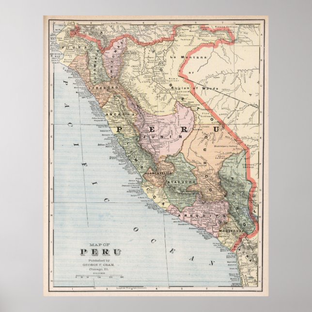 Poster Carte vintage du Pérou (1901) (Devant)