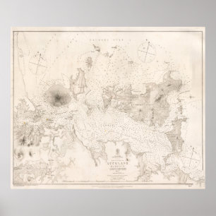 Poster Carte vintage du port d'Auckland Nouvelle-Zélande