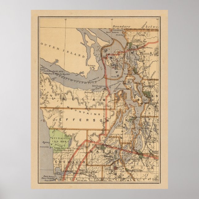 Poster Carte vintage du Puget Sound (1876) (Devant)