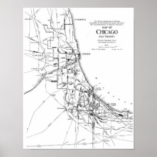 Poster Carte vintage du réseau ferroviaire de Chicago (19