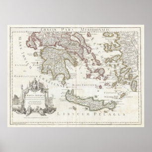 Poster Carte vintage du sud de la Grèce (1794)