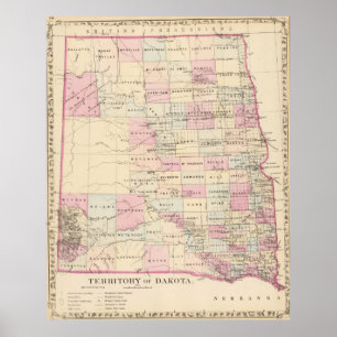 Poster Carte vintage du territoire Dakota (1880)