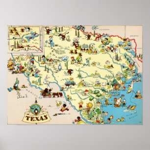 Poster Carte Vintage du Texas Funny