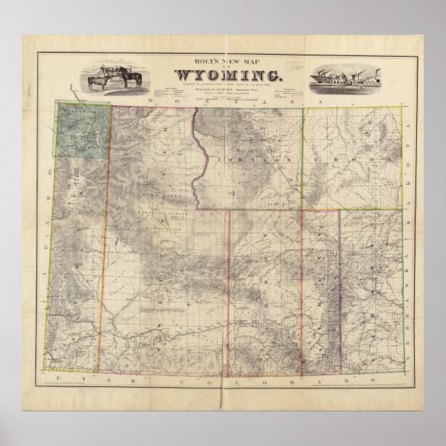 Poster Carte vintage du Wyoming (1883) (Devant)