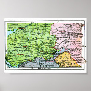 Poster - Carte Vintage Du Yorkshire/Lancashire