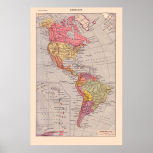 Poster Carte vintage française, 1920, Les Amériques