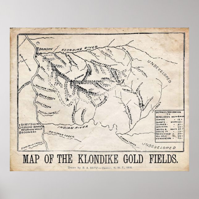 Poster Carte vintage - Klondike - Dawson Gold Fields 1898 (Devant)