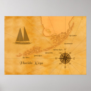 Poster Carte vintage Nautical Florida Keys