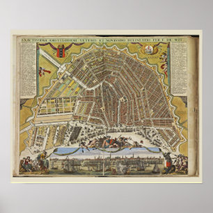 Poster Carte vintage néerlandaise d'Amsterdam