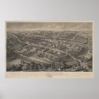 Carte vintage Pictorial d'Oxford Angleterre (1850)