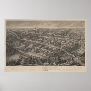 Poster Carte vintage Pictorial d'Oxford Angleterre (1850)