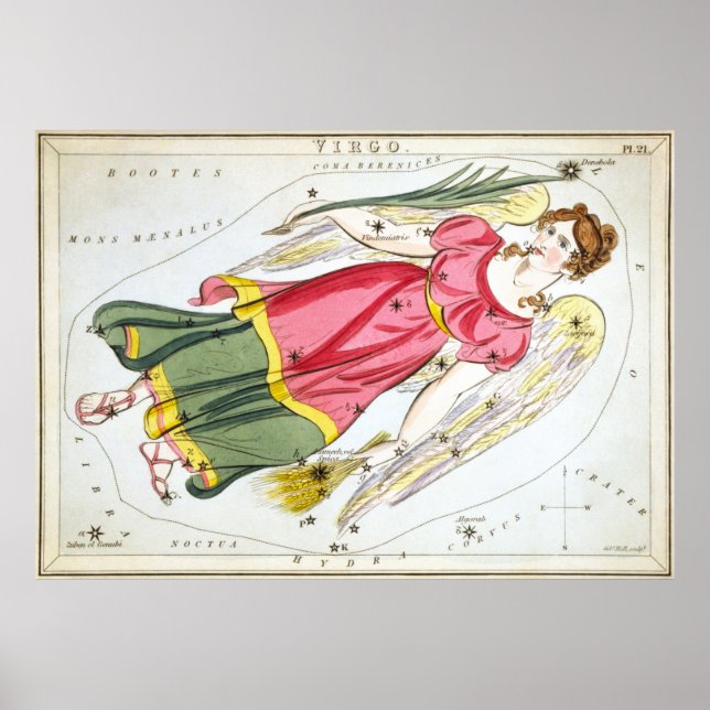 Poster Carte vintage Virgo Constellation (1825) (Devant)